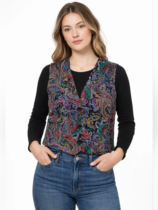 Vintage Koret Petites Paisley Vest Size 4P Multicolor Button Front Boho Retro - Picture 2 of 9